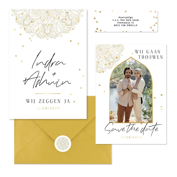 Trouwkaartenset illustratie mandala en hartje
