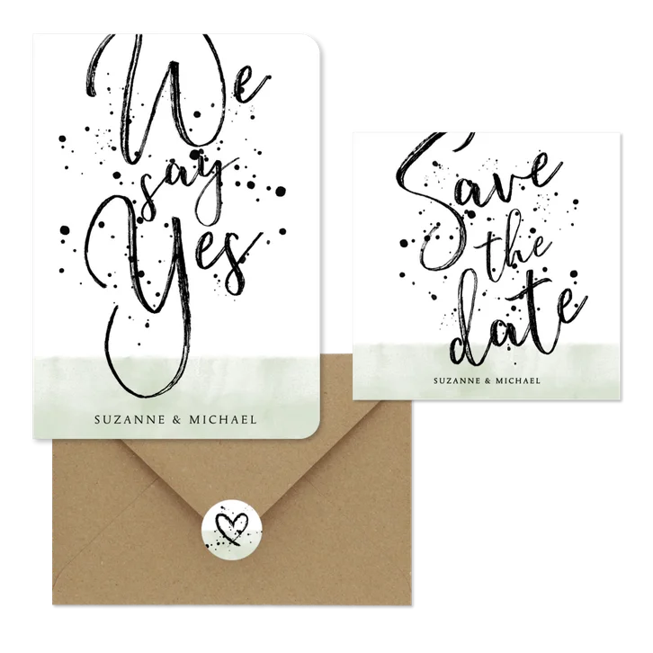 Moderne trouwset met stoere typografie en spetters