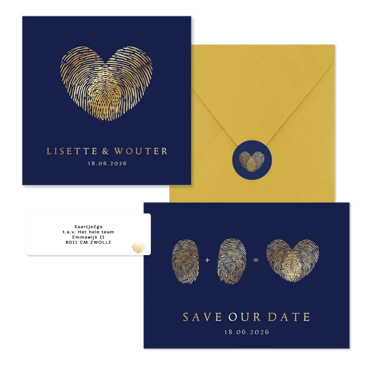 Trouwset met vingerafdrukken hartje in goud