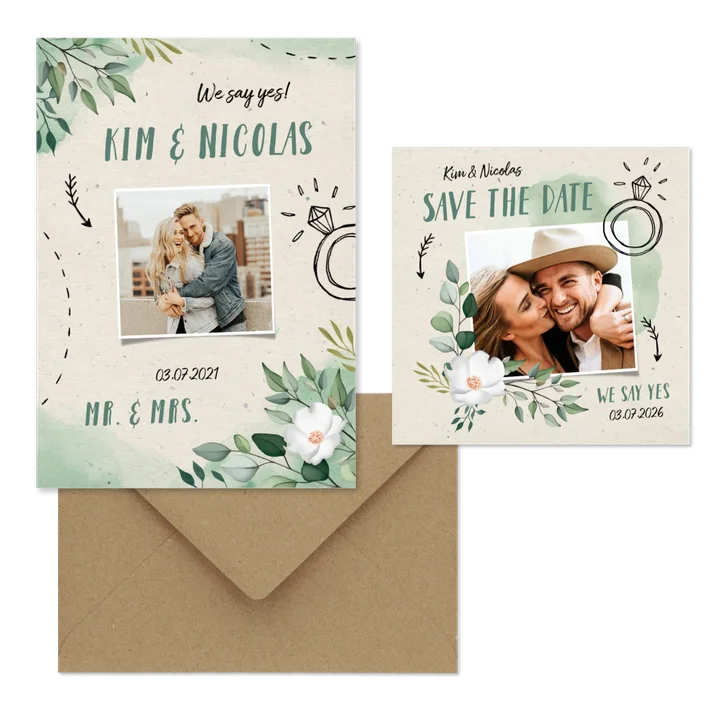 Botanische trouwset waterverf met doodles