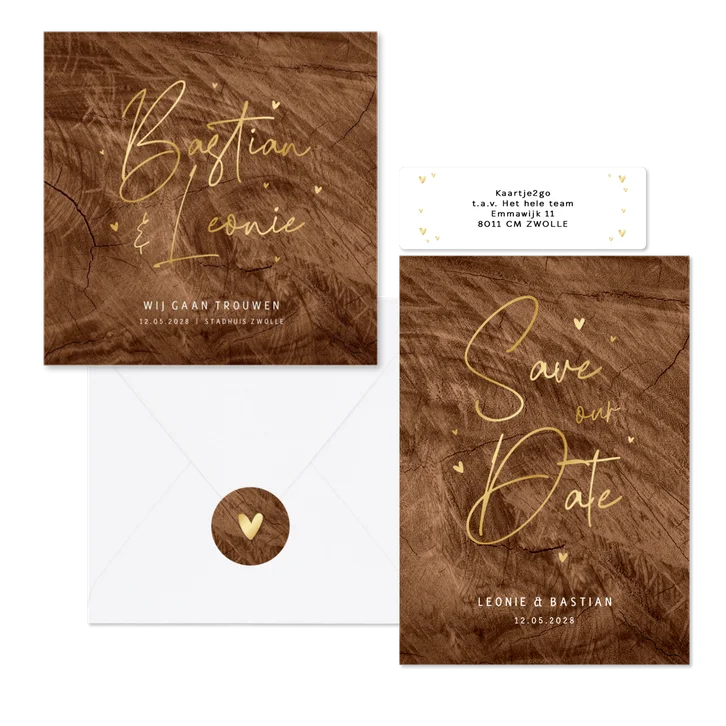 Trouwset houtlook stijlvol goud natuurlijk