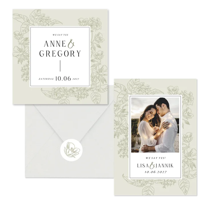 Klassieke trouwset lijnillustratie bloemen