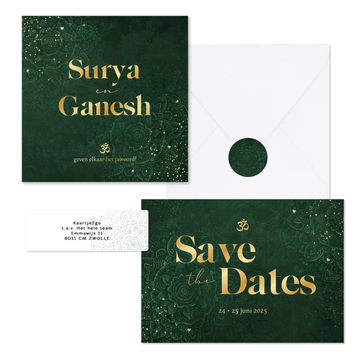 Trouwset Hindoestaans groen en goud mandala