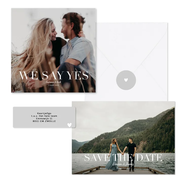 Minimalistische trouwset met grote foto