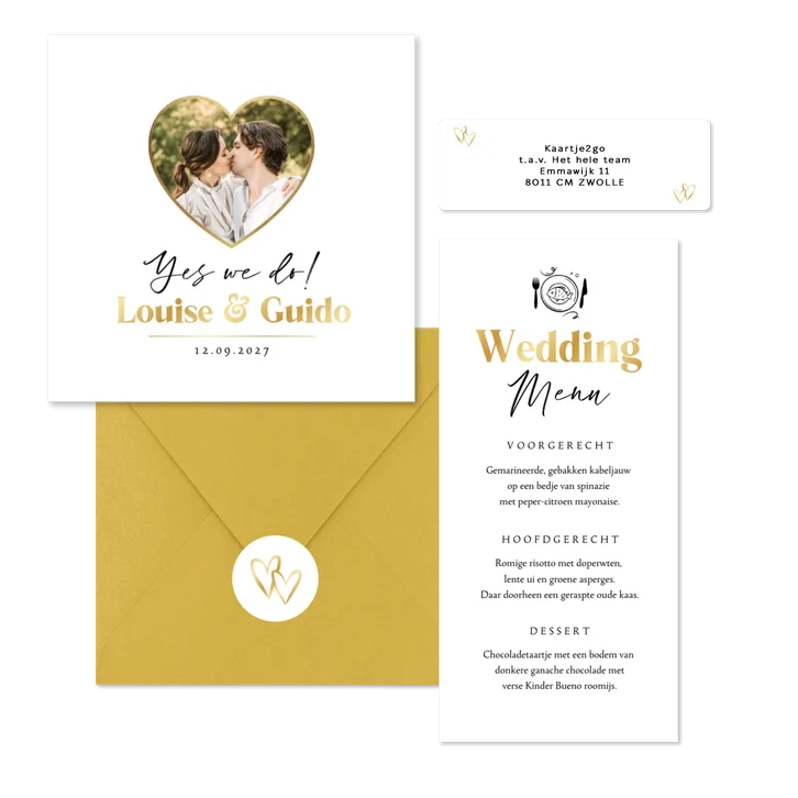 Trouwset minimalistisch goud hartjes doodle