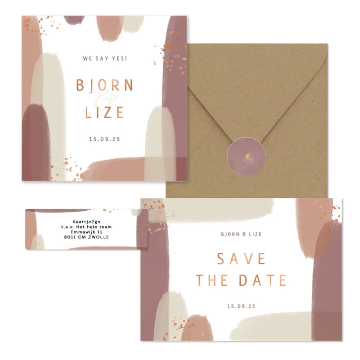 Trouwset waterverf strepen met koper spetters