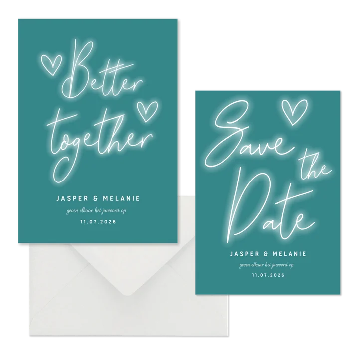 Minimalistische trouwset in stijlvolle neon letters