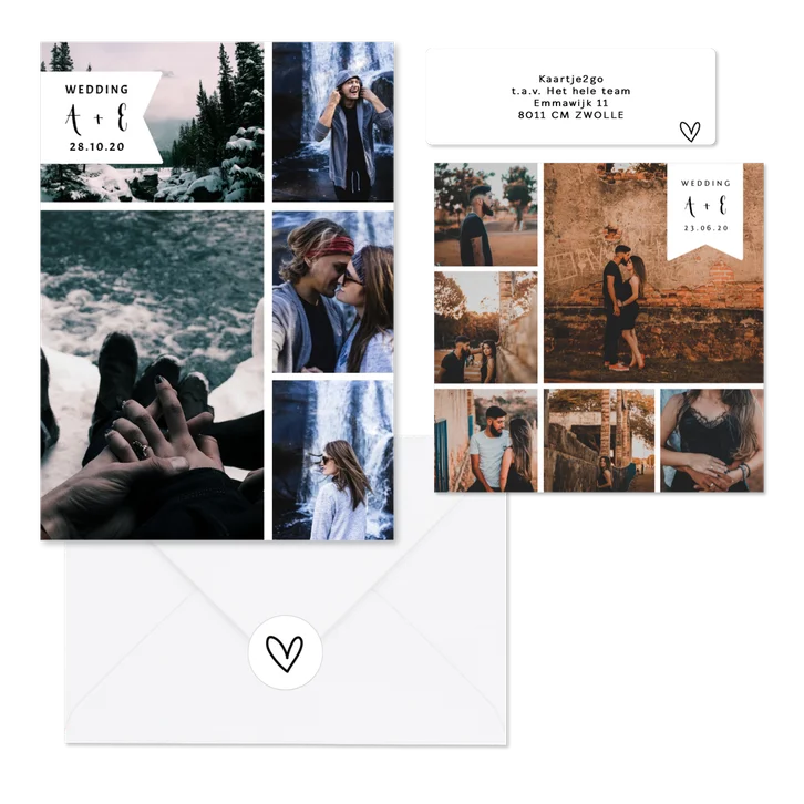 Simpele fotocollage trouwset met initialen