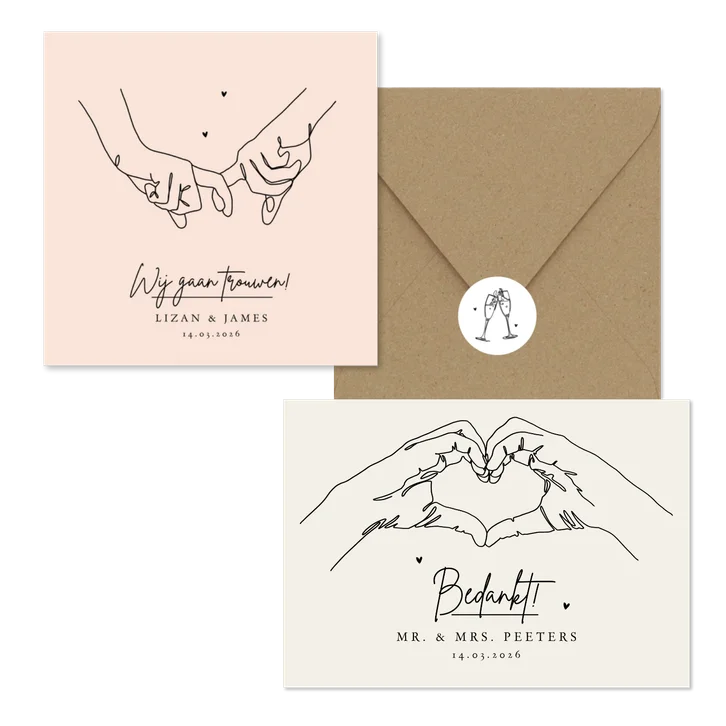 Minimalistische trouwset lijntekening pastel