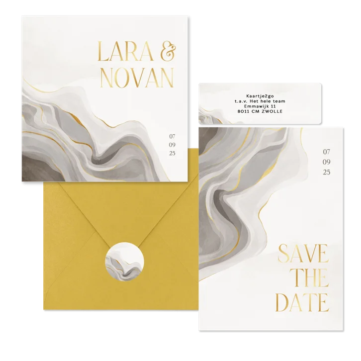Trouwset stijlvol met marmereffect goudfolie