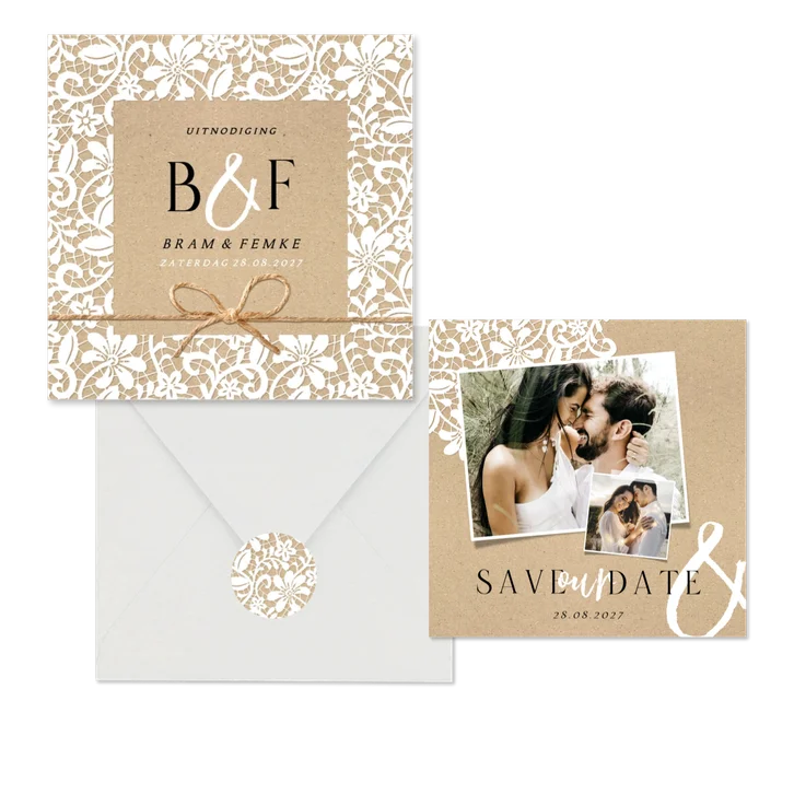 Vintage set kanten bloemenpatroon op kraft