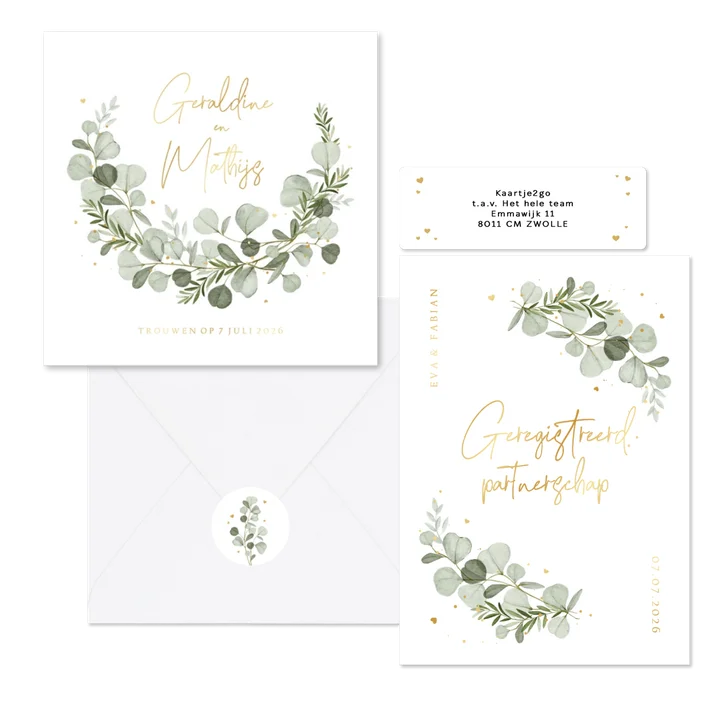 Eucalyptus trouwset goud hartjes spetters