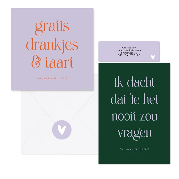 Trouwset minimalistisch colorblocking grappig