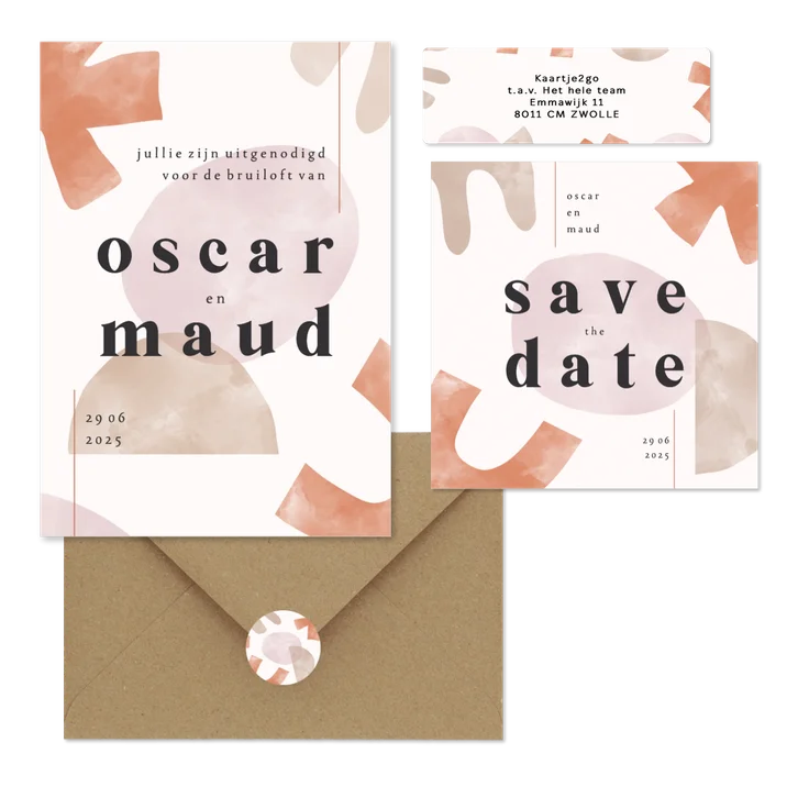 Trouwset kunstzinnig abstract naturel verf