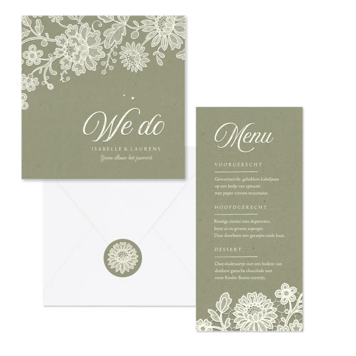 Vintage set groen kraftpapier en kant