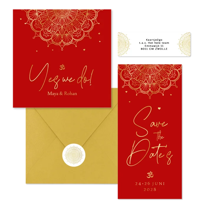 Set Hindoestaans rood mandala goud hartjes