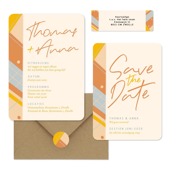 Trouwset vrolijk geometrische vormen links