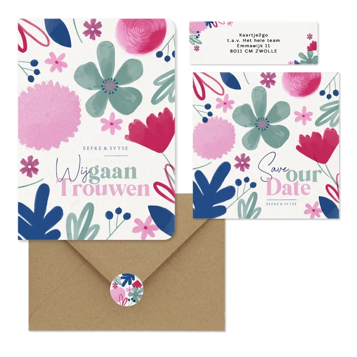 Vrolijke trouwkaartenset zomerse bloemen