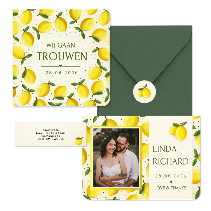 Trouwset zomer met citroen illustraties