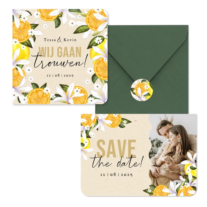 Botanisch zomerse trouwhuisstijl Mediterranee met geschilderd fruit en bloemen