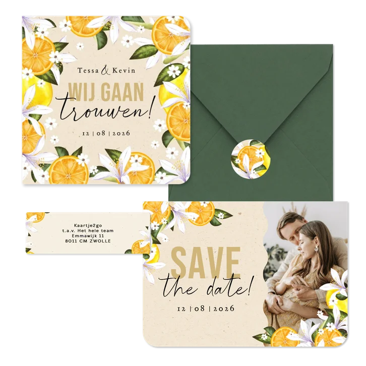 Botanisch zomerse trouwhuisstijl Mediterranee met geschilderd fruit en bloemen