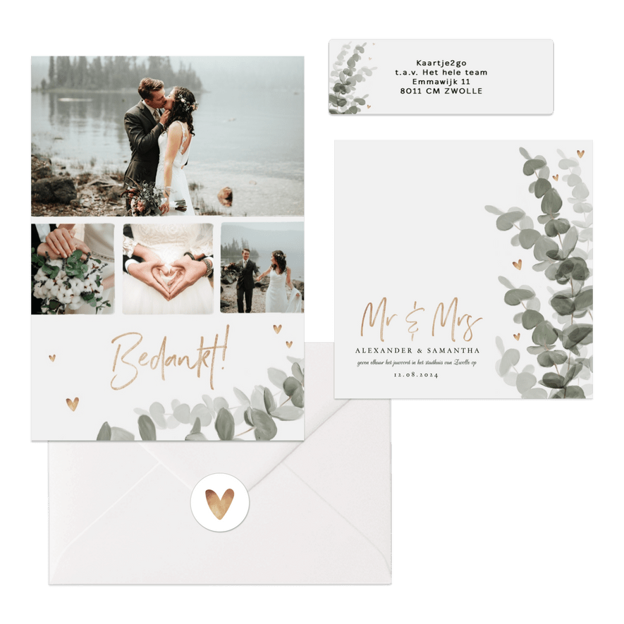 Botanische trouwset eucalyptus met goud