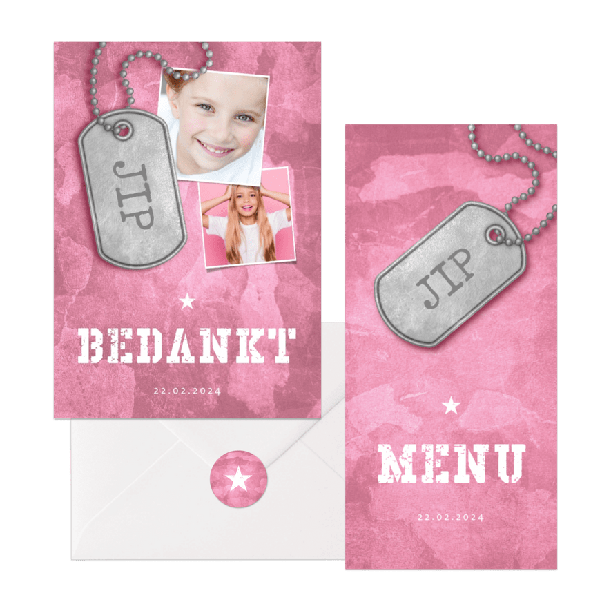 Stoere set in roze army stijl met fotos en legerplaatje