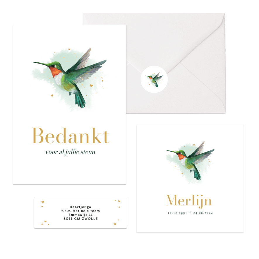 Rouwkaarten kolibrie waterverf stijlvol