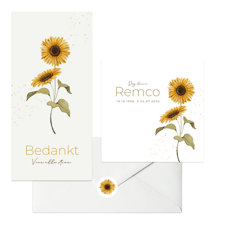 Rouwkaarten zonnebloemen geschilderd stijlvol 