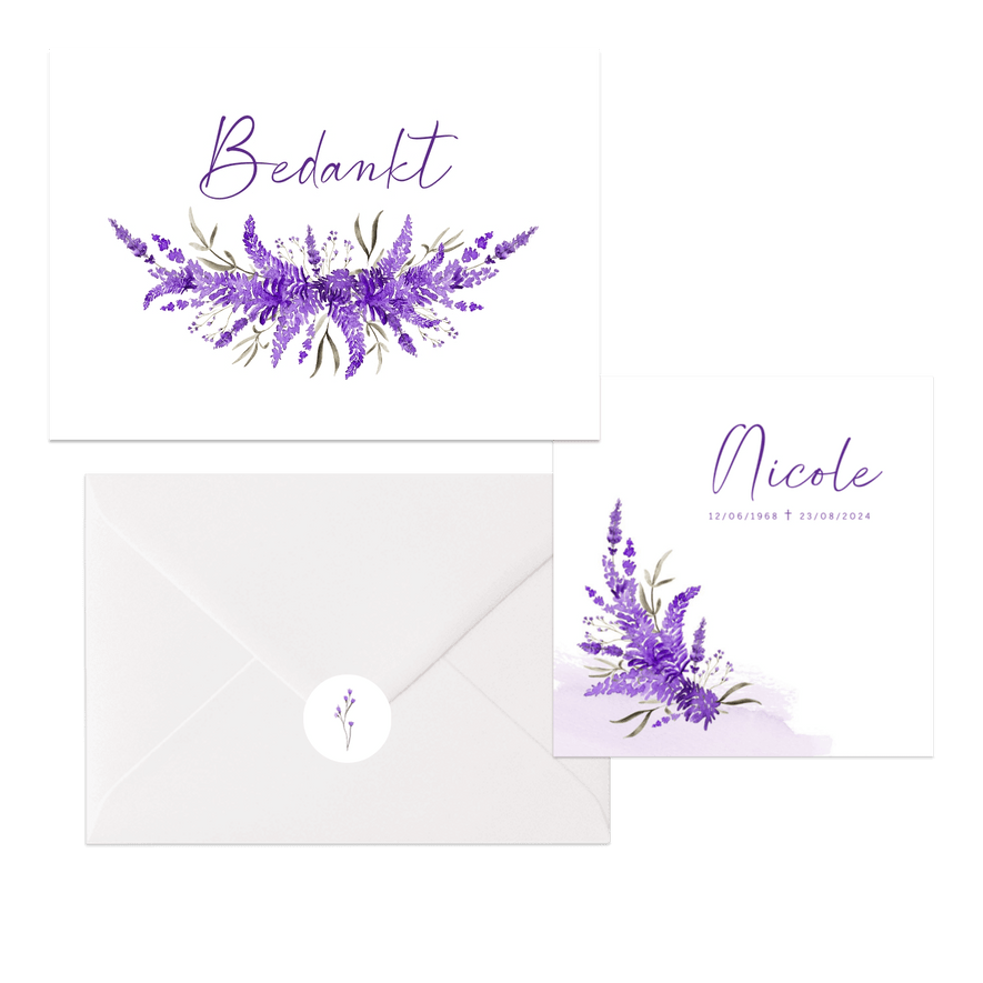 Rouwkaarten lavendel waterverf stijlvol paars bloemen