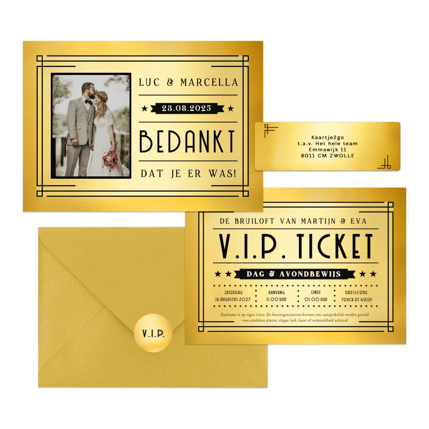 Trouwkaartenset VIP ticket goud