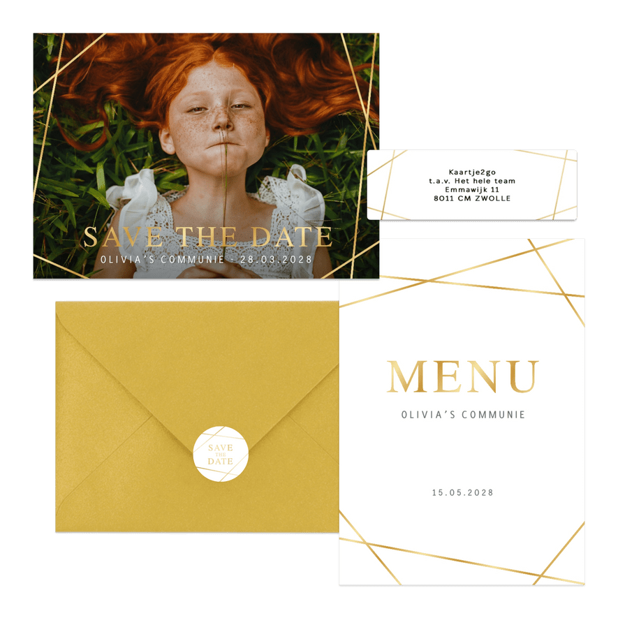 Communiekaarten - Fotokaarten met geometrische gouden lijnen