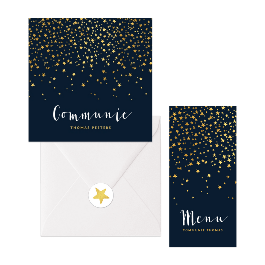 Communieset met gouden sterren confetti