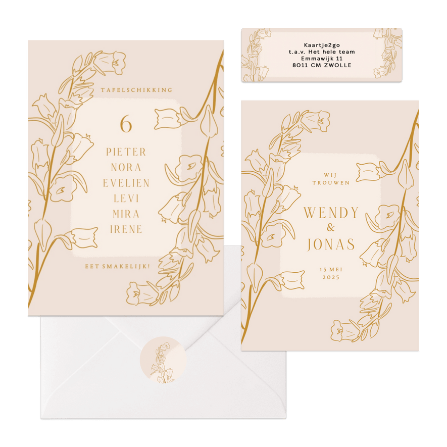 Beige set met lijnillustratie van bloemen