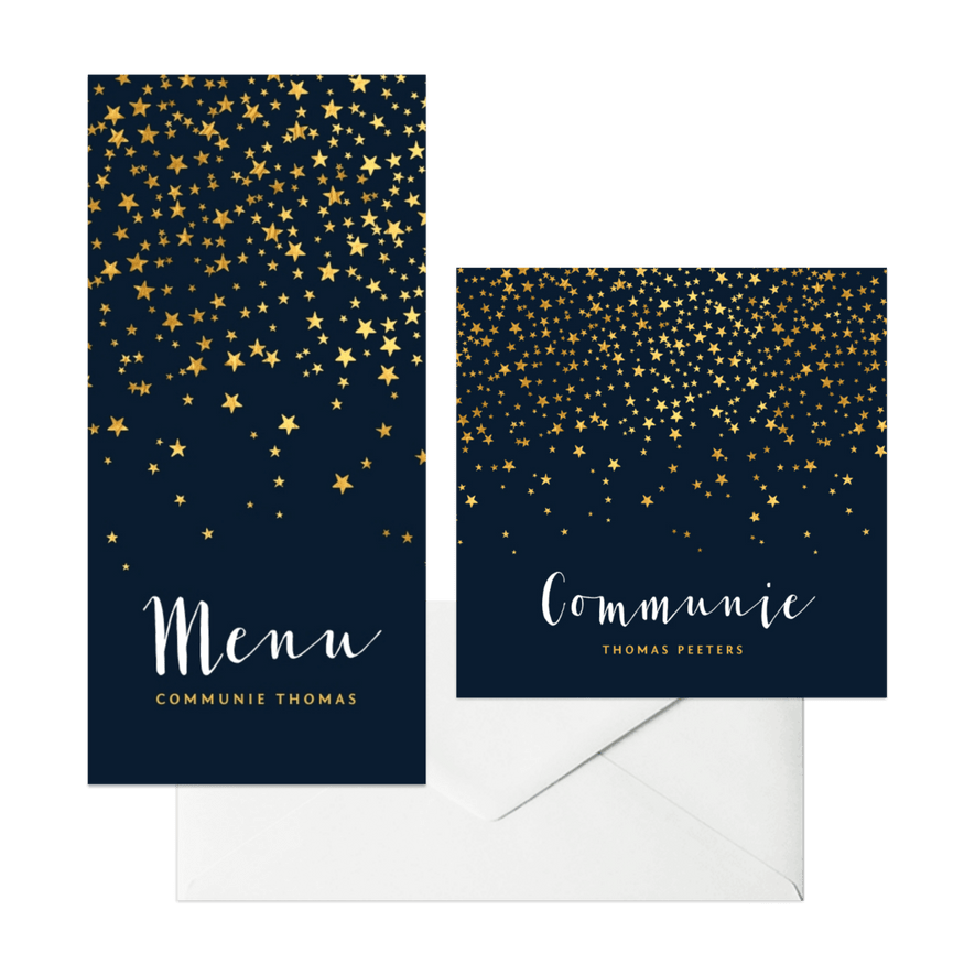 Communieset met gouden sterren confetti