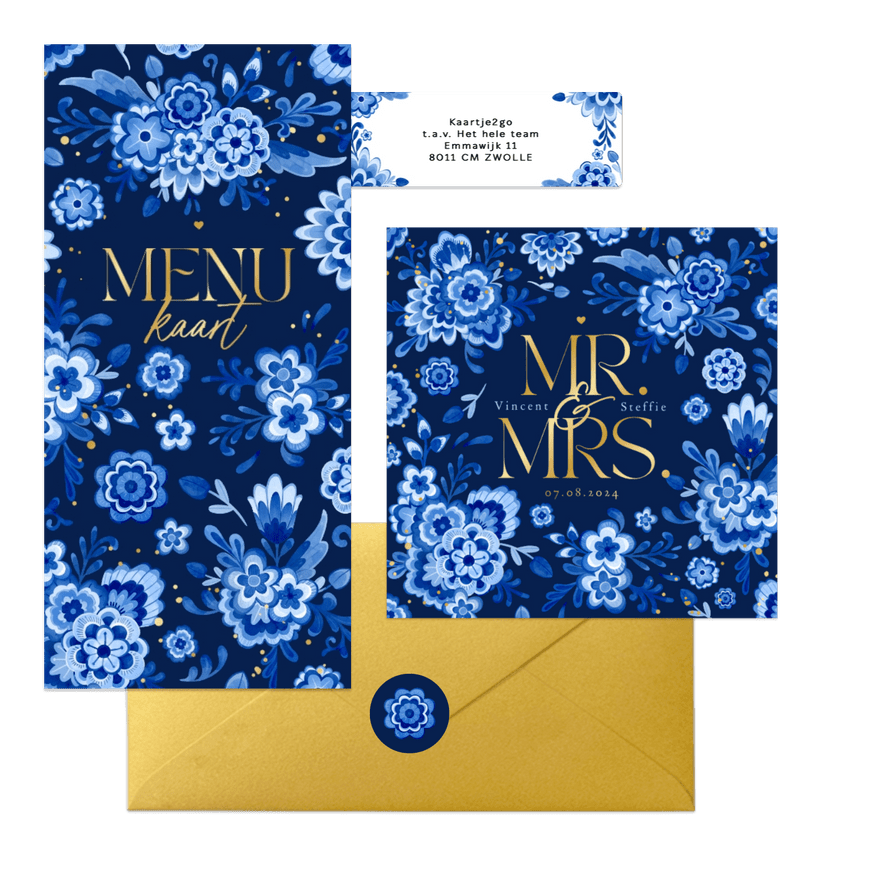 Stijlvol - Delfts blauw donker goud bloemen