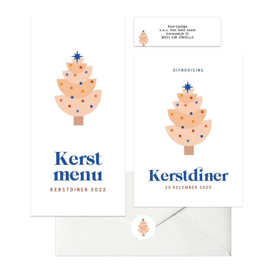 Kerstkaartenset met modern kerstboompje