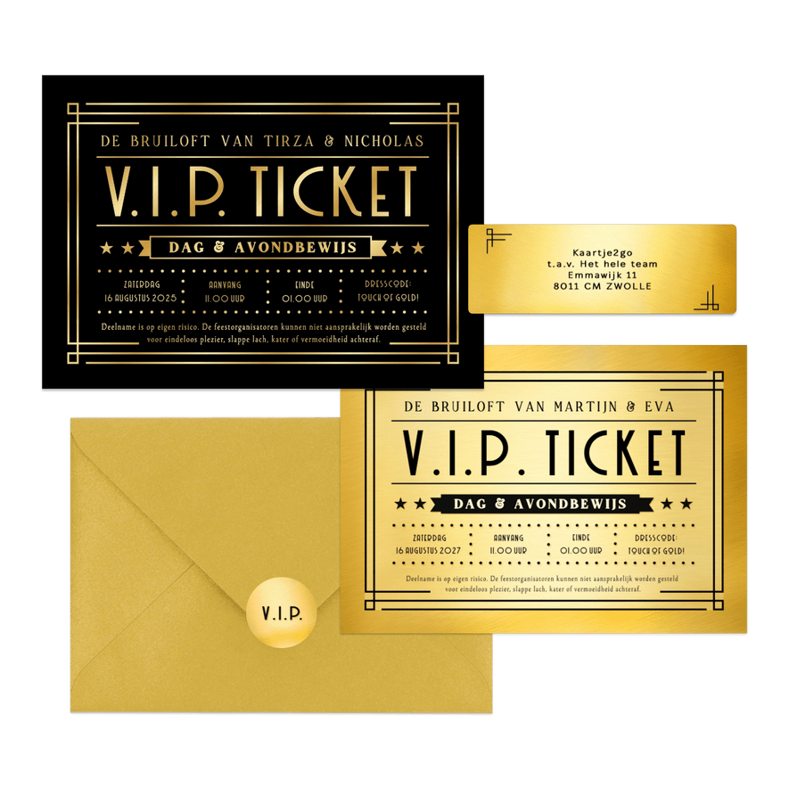 Trouwkaartenset VIP ticket goud
