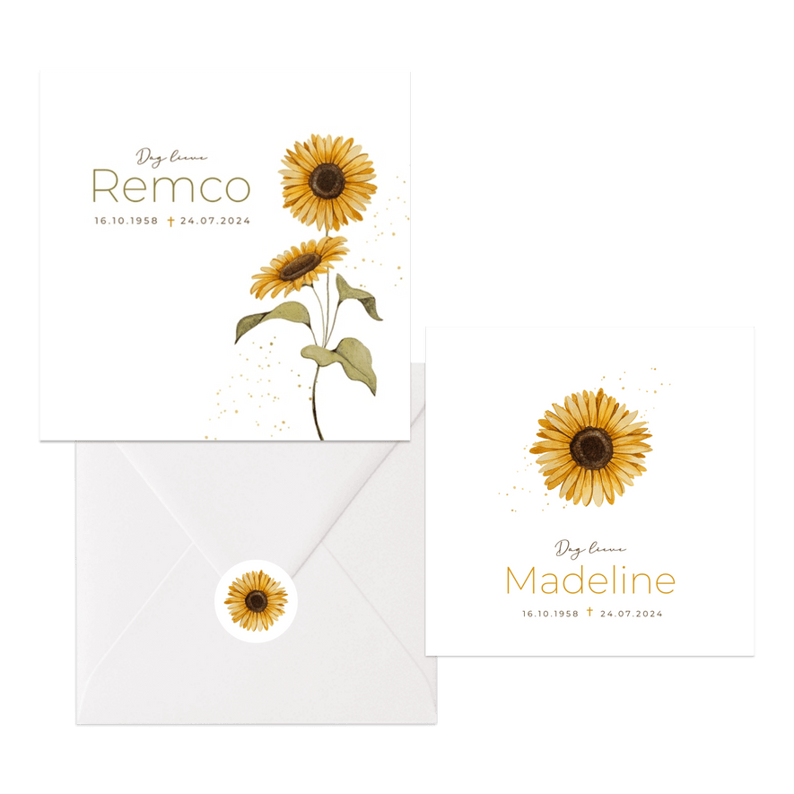 Rouwkaarten zonnebloemen geschilderd stijlvol 