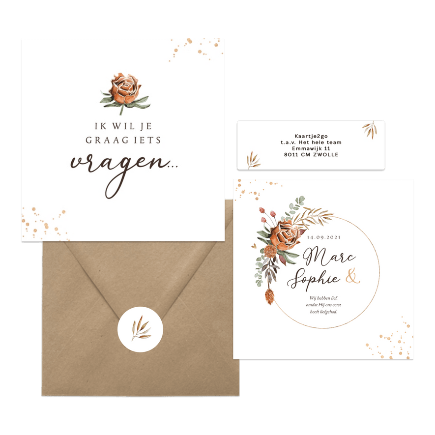 Droogbloemen trouwset met goudaccenten