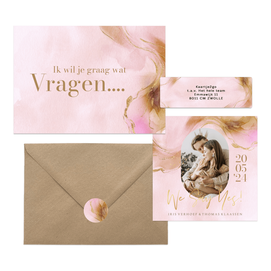 Stijlvolle trouwset warm watercolor met goud