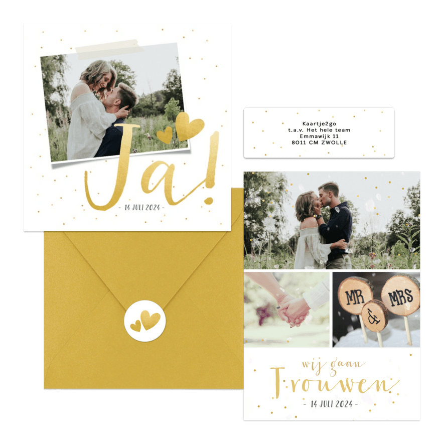 Trouwset fotocollage gouden confetti, hartjes