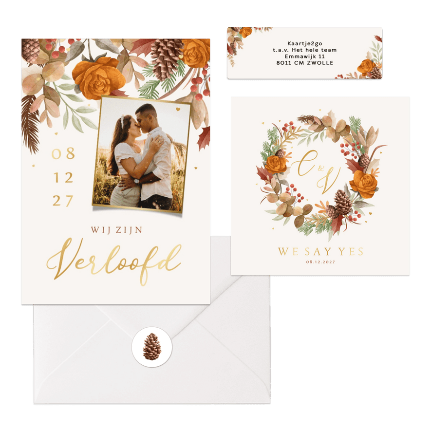 Herfst winter set bladeren bloemen goud