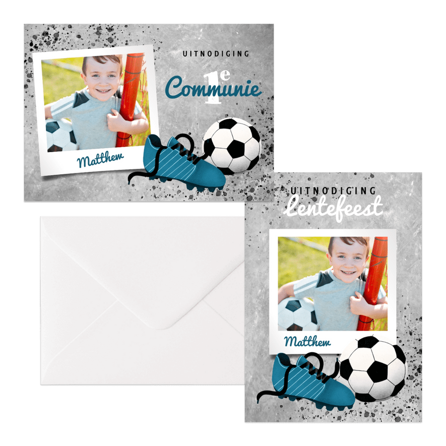 Voetbalthema met betonlook, spetters en foto's