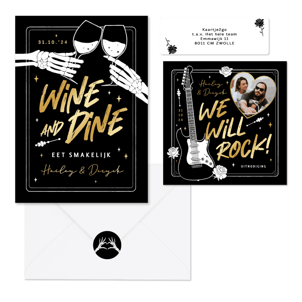 Trouwkaarten stoer Rock n Roll metal alternatief zwart