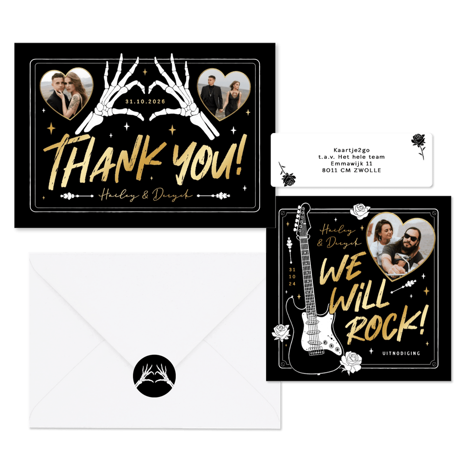 Trouwkaarten stoer Rock n Roll metal alternatief zwart