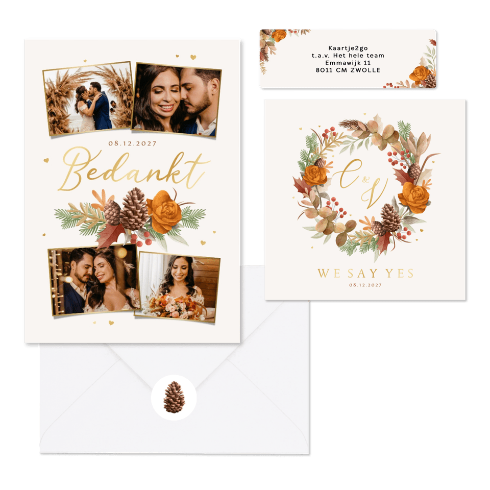 Herfst winter set bladeren bloemen goud