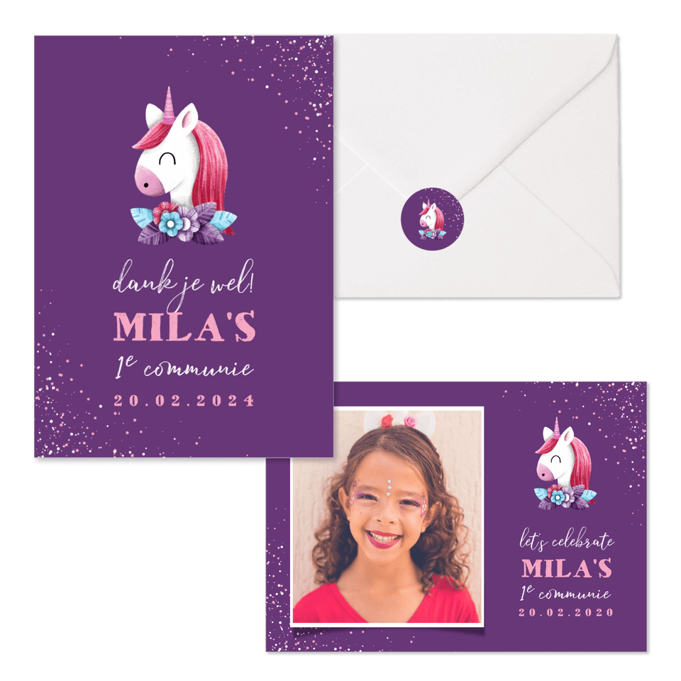 Unicorn met bloemen en confetti