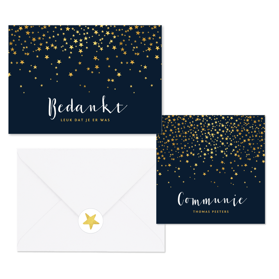 Communieset met gouden sterren confetti