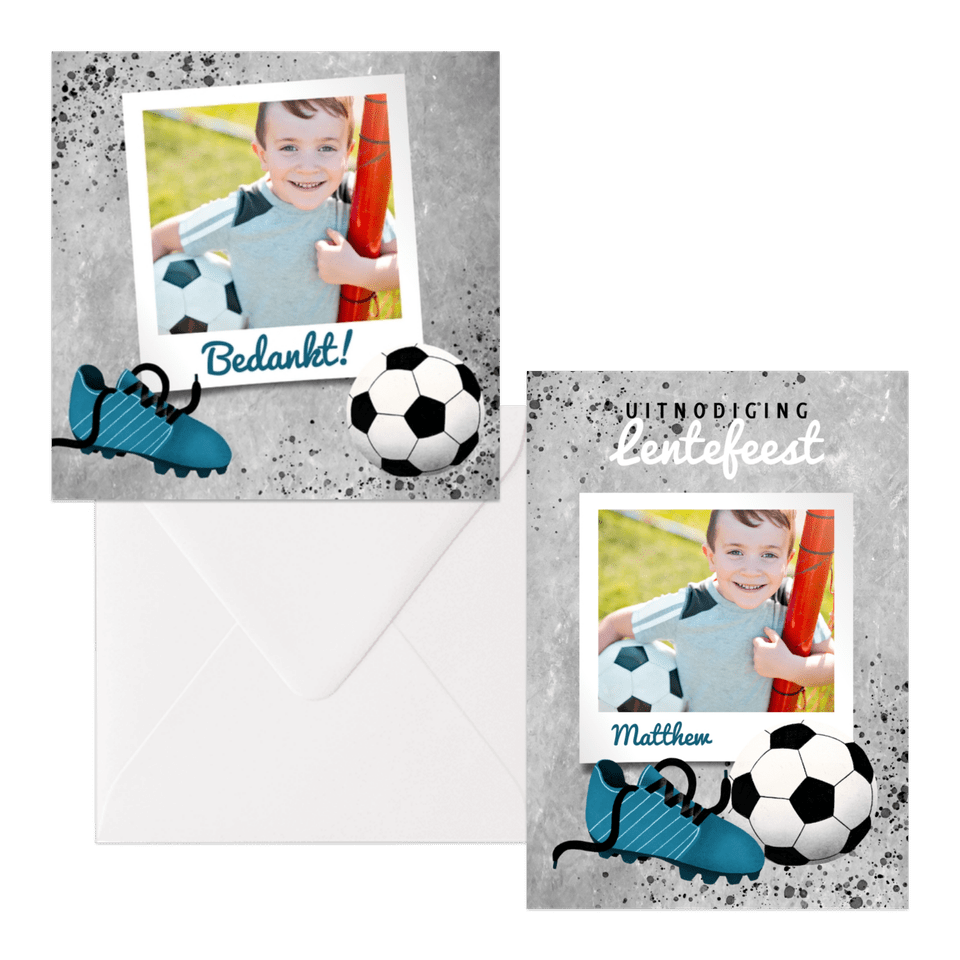 Voetbalthema met betonlook, spetters en foto's